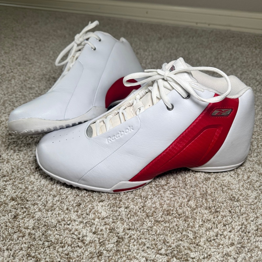 Reebok Velocity Mens Basketball Shoes White‎ Red Leather Mid Top Sneakers Y2K